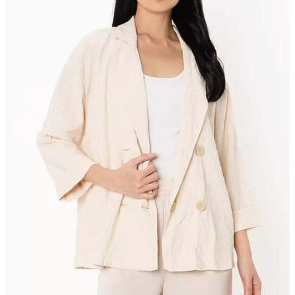Zara Beige Crinkled Oversized Blazer - Picture 1 of 7